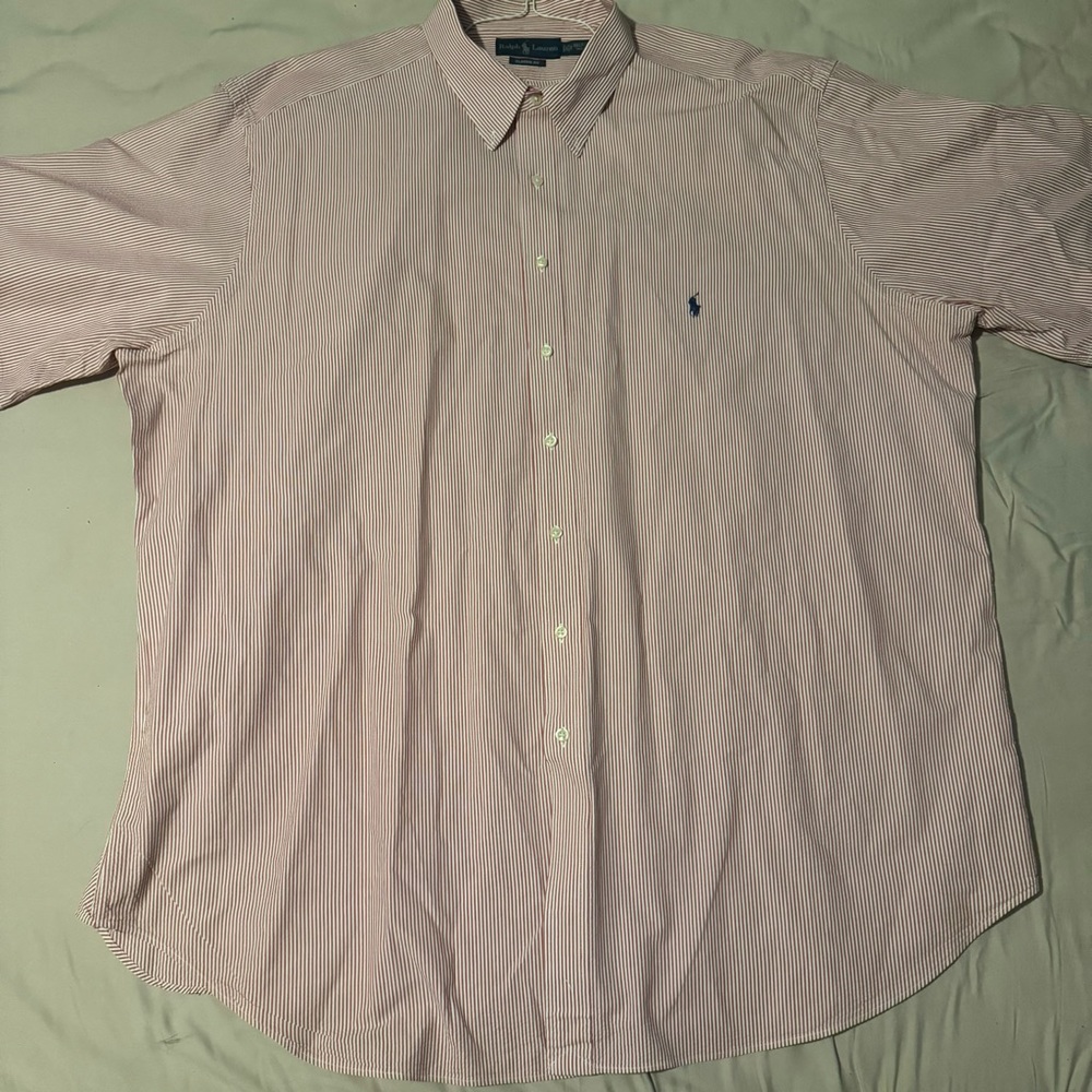 Polo Ralph Lauren Mens Seersucker Short Sleeve Shirt (3XLT, Bright Pink Stripes)